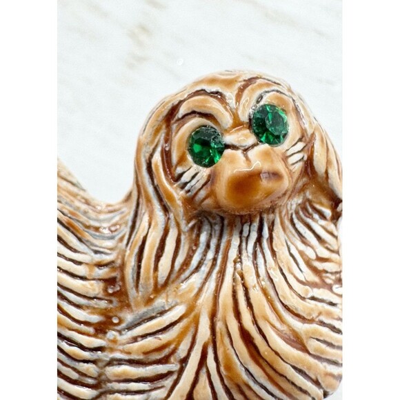 Gerry's Pekingese Dog Pin Enamel Brooch Pin Brown  Green Rhinestone Eyes Kitschy - Picture 5 of 7
